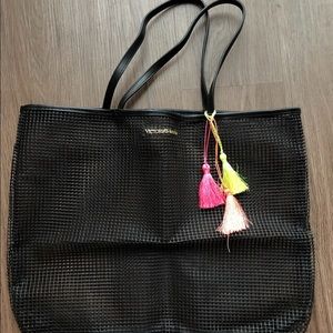 NWOT Victoria’s Secret Black Mesh Beach Bag Tote